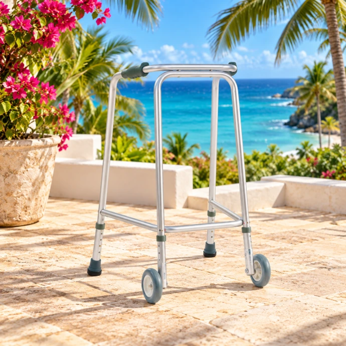 Zimmer frame in front of the Barbados beach
